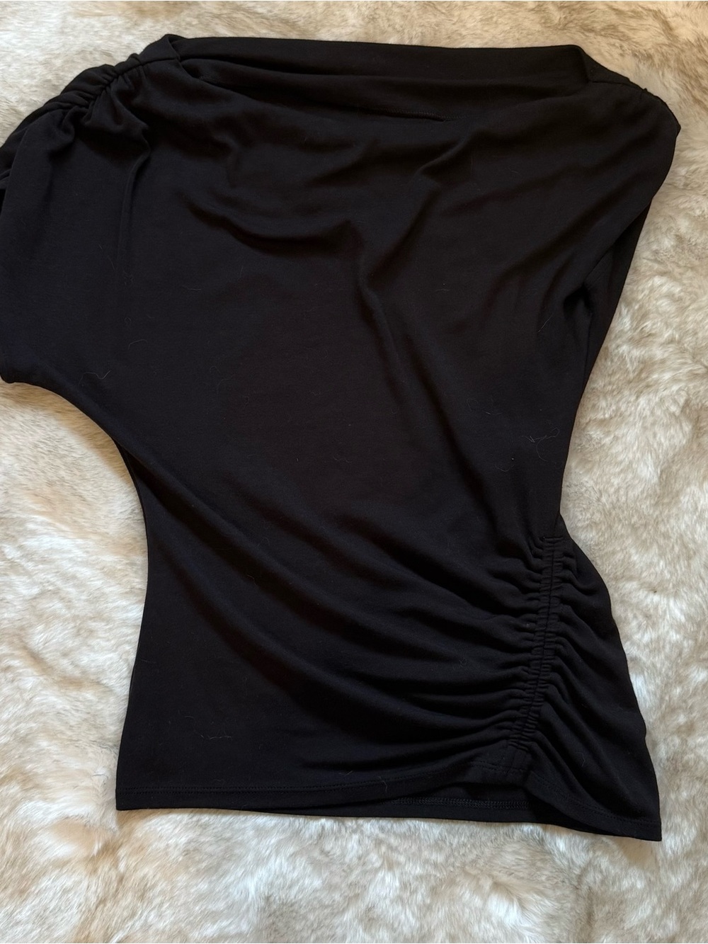 WHBM Black Ruched Asymmetrical Women’s Top